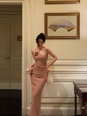 Sheath Straps Pink Date Night Party Dress Prom Dresses Birthday Outfits SD1071